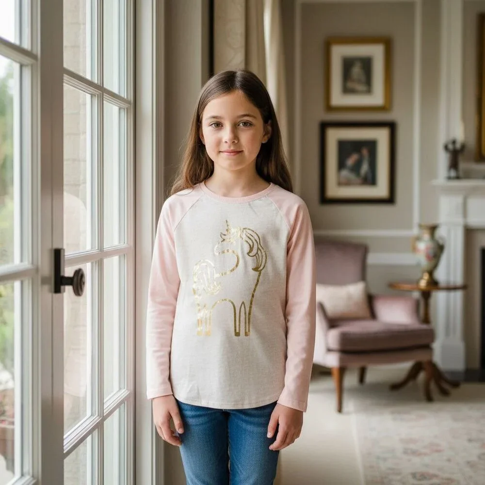 Cat & Jack L Kid Shirt Girl Unicorn Long Sleeve Graphic Top Lightweight Pullover